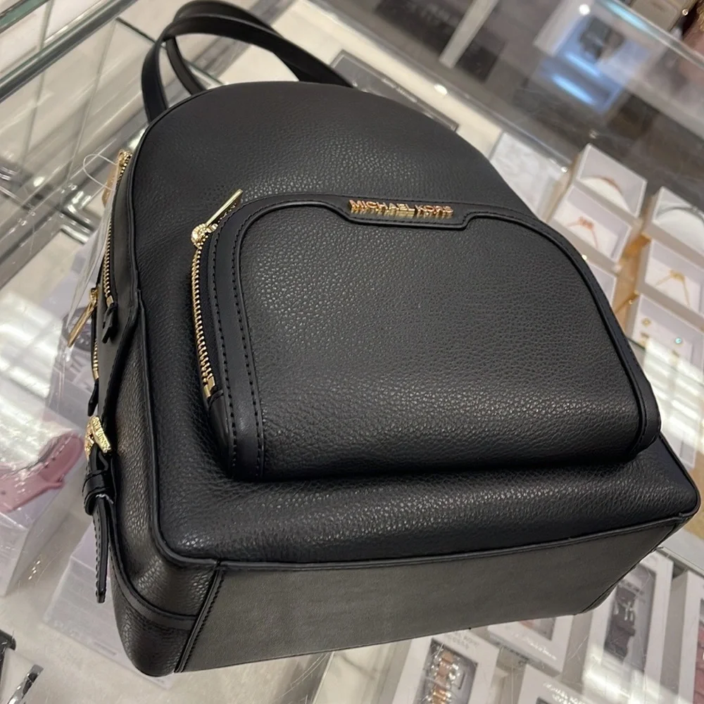 MICHAEL KORS Jaycee Medium zip pocket Pebbled Leather Backpack BLACK color